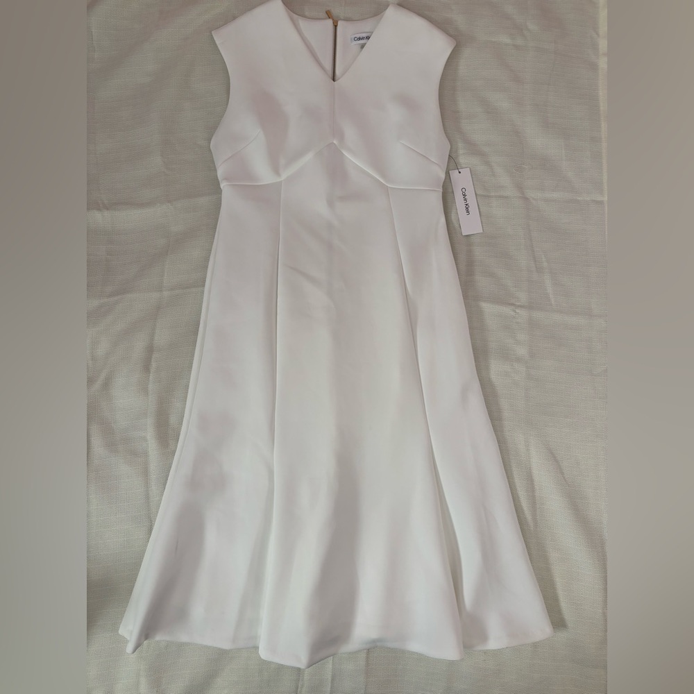 NWT Calvin Klein Sleeveless A-Line Midi Dress Sz 10 | Calvin Klein White Dress- - Picture 2 of 7